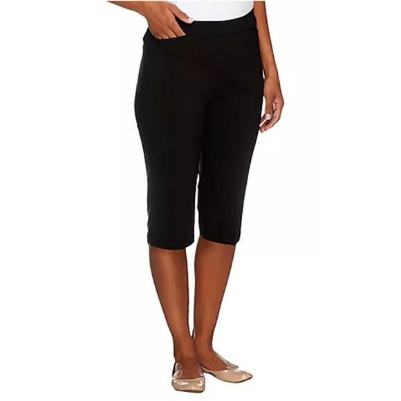 Susan Graver Ultra Stretch Pull-on Pedal Pushers Pockets BLACK Womens Size XXS - Picture 1 of 7